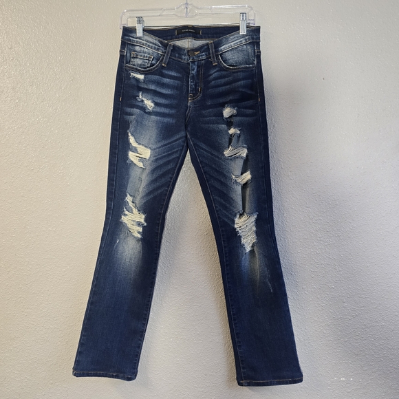 Flying Monkey Women's Straight Leg Jeans - Distressed Blue - Picture 1 of 9